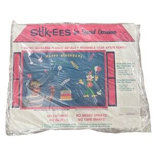Vtg Stik-ees Window Clings birthday L 90s Teacher School clown balloons cake